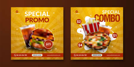 Combo meals posts template. Food social media background. Yellow background for banner advertisingのイラスト素材