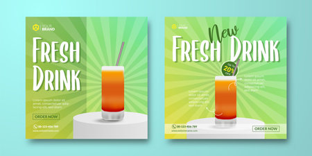 Fresh drink social media post template. Lemon tea poster for digital advertising, social media post, or web bannerのイラスト素材