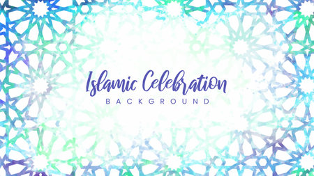 Islamic watercolor background. Beautiful Arabic pattern with bright colors. Hand-drawn Islamic celebration backgroundのイラスト素材