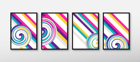 Set of trendy abstract swirl wave wall decor. Modern circular poster background. Beautifully curved shape illustration for home decorationのイラスト素材