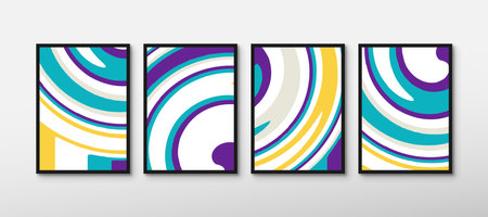 Set of trendy abstract swirl wave wall decor. Modern circular poster background. Beautifully curved shape illustration for home decorationのイラスト素材