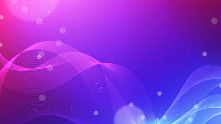 Abstract purple and pink gradient waves background. Glowing lines with glitter particlesのイラスト素材