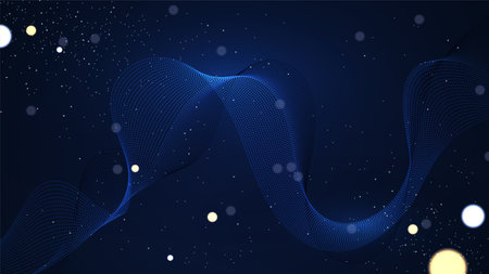 Abstract gradient wavy background. Beautiful fractal lines wallpaper with glitter particles. Creative digital spectrum concept in the blue gradient backgroundのイラスト素材