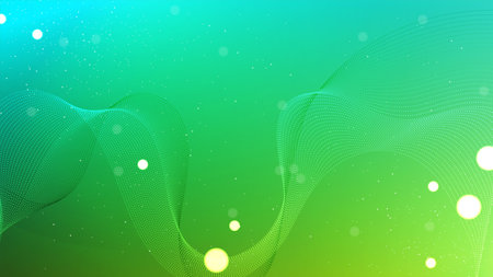 Abstract gradient wavy background. Beautiful fractal lines wallpaper with glitter particles. Creative digital spectrum concept in the green gradient backgroundのイラスト素材