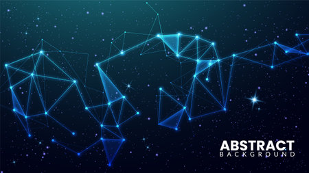 Geometric plexus lines with stars on a dark background. Triangle shapes and stars in the night sky for a fantasy story. Celestial space wallpaper and zodiac constellationのイラスト素材