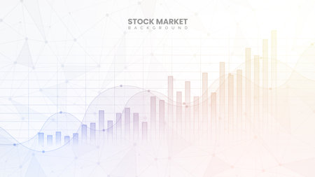 Financial bar chart, yield curves, bond data, and upward-sloping graph on white background. Improved business information and financial growth data. Successful stock market wallpaperのイラスト素材