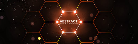 Futuristic hexagonal background with glowing neon light. Abstract technology design on a dark polygonal backgroundのイラスト素材