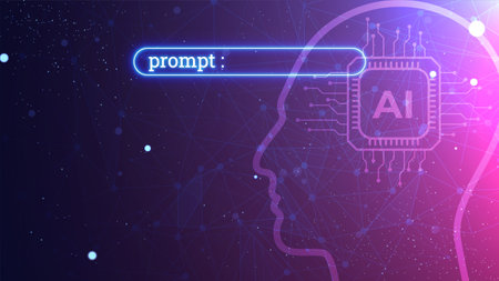Futuristic AI prompt illustration. High-tech background concept. Ready to use command prompt boxのイラスト素材