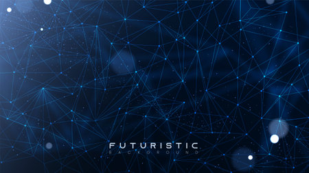 Futuristic scientific wallpaper with mesh. Abstract tech network connection dots. Digital technology...