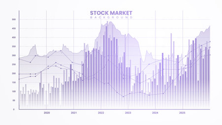 Stock market trading chart on a white paper background. Business growth data, yield curves, bond data, and upward-sloping graph. Economy illustration conceptsのイラスト素材