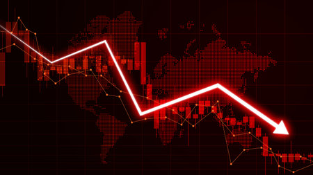 Illustration of stock market losses. Bankrupt financial information concept with arrows pointing...