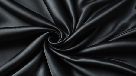 Elegant black silk satin fabric background. Highly detailed and wavy texture. AI-Generatedの素材