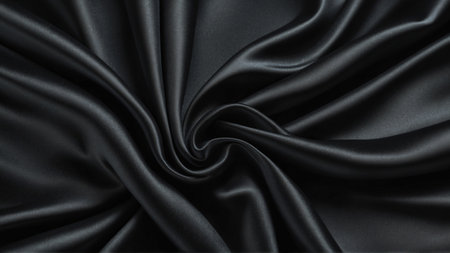 Elegant black silk satin fabric background. Highly detailed and wavy texture. AI-Generatedの素材