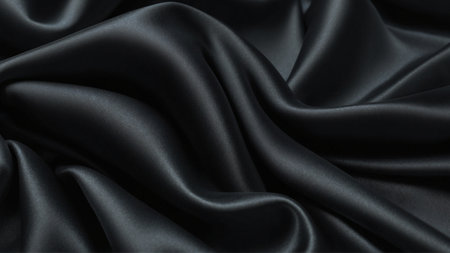 Elegant black silk satin fabric background. Highly detailed and wavy texture. AI-Generatedの素材