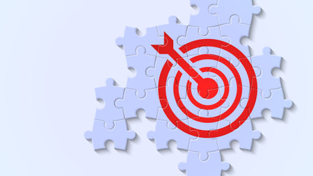 Concept of Achieving Success Goals. Illustration of a winning target with a bullseye symbol in jigsaw puzzle styleのイラスト素材