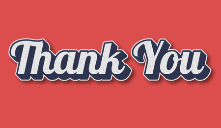 Thank you card in retro style on a red background. Writing expresses gratitude, recognition, and appreciation and is perfect for business presentationsのイラスト素材