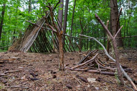 Tipi and campfire built by woodの写真素材