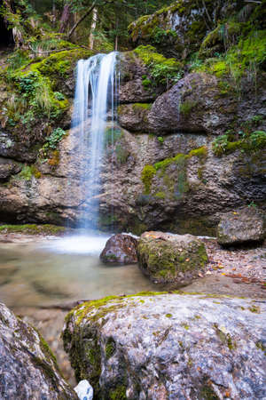 Gschwender waterfall in AllgÃ¤u on autumn day, long exposureの写真素材