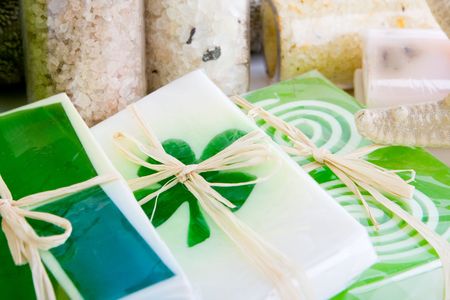 Close up of soap and bath salts