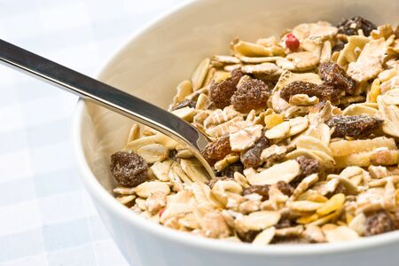 Delicious muesli in a white dish