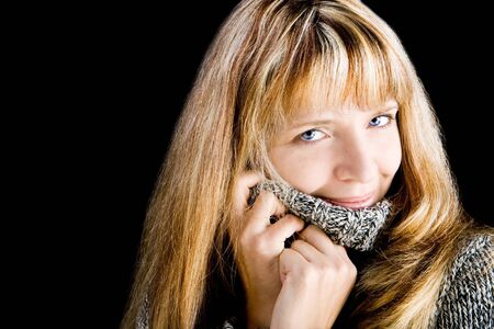 A pretty blond woman with blue eyes