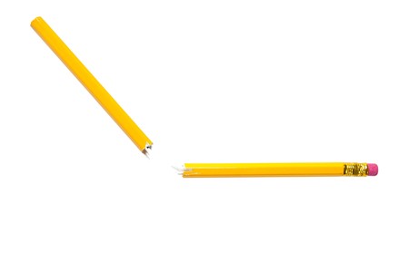 Broken yellow pencil with a rubber (isolated)の写真素材