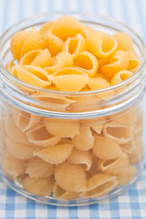 Pasta shells in a large glass jar
