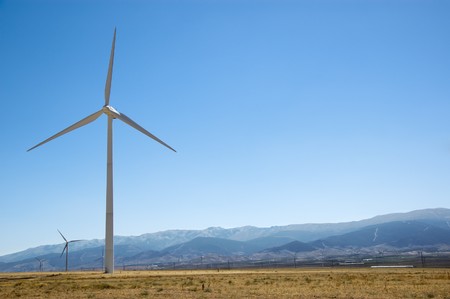 Windmill on blue skyの写真素材