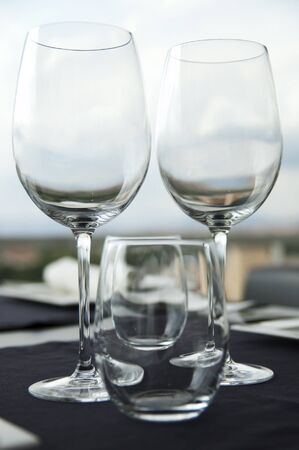 Wine glass and water glass, bright background.の写真素材