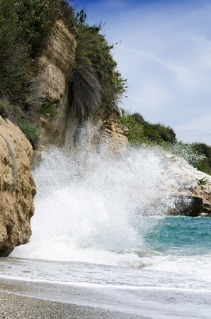 Spanish coast landscape, blue sky and bautiful water colorsの写真素材