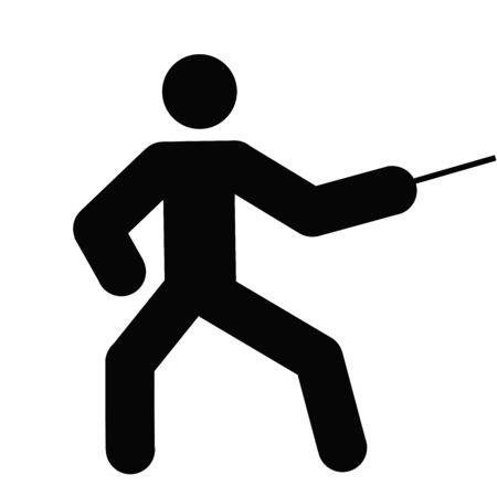 logo of fencing, black silhouette of a man with a swordの写真素材