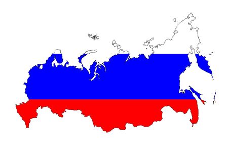 map and flag of russia on white backgroundの写真素材
