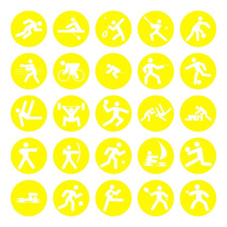 logos of sports, sports competitions games, yellow on white backgroundの写真素材
