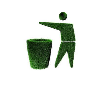 logo of trash can and man with grassの写真素材