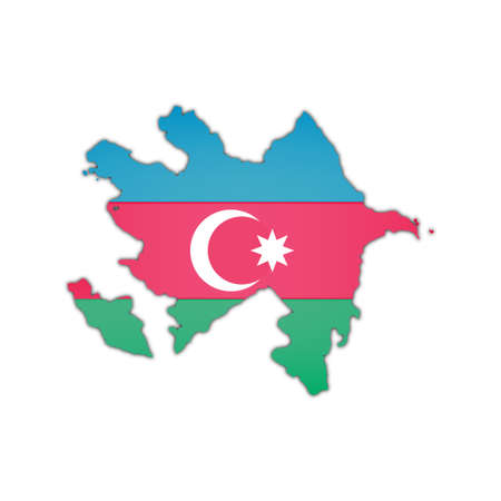 map and flag of Azerbaijani with black shadow on white backgroundの写真素材