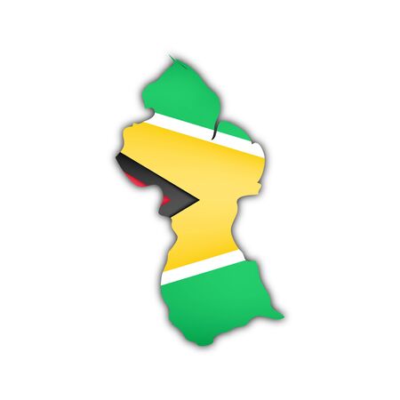 map and flag of guyana with shadow on white backgroundの写真素材