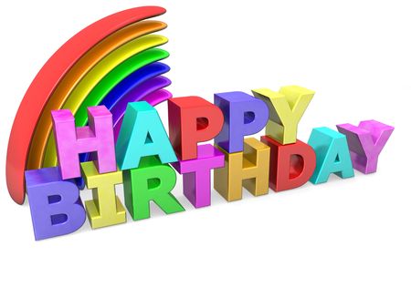 happy birthday with colored letters and rainbowの写真素材