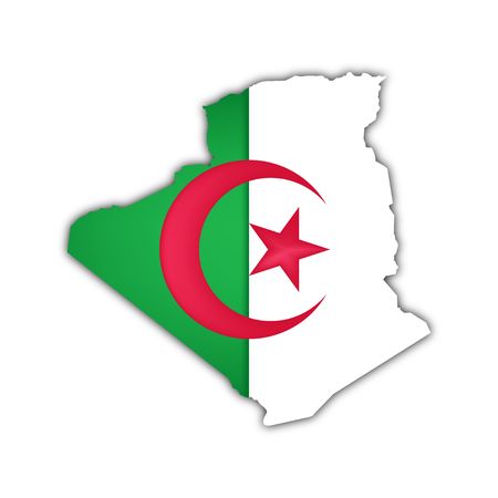 map of algeria with flag and shadowの写真素材