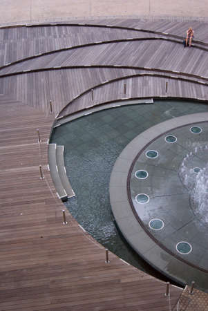 fountain design with jet and parquetの写真素材