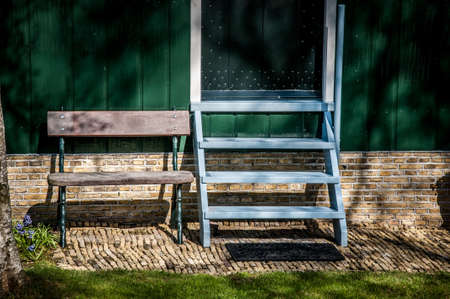 typical village with wooden houses in Netherlandsの写真素材