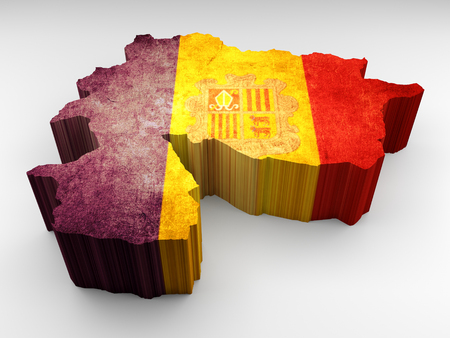 Andorra 3d map textured with a flag of Andorra on a white backgroundの写真素材