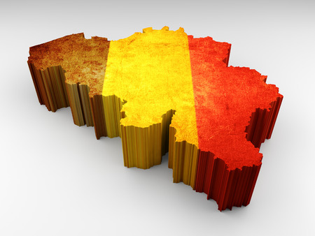 3d textured Belgium map with a Belgian flag on a white backgroundの写真素材