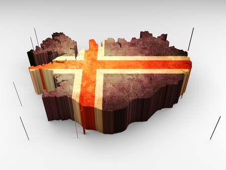 Iceland map 3d textured with an Icelandic flagの写真素材