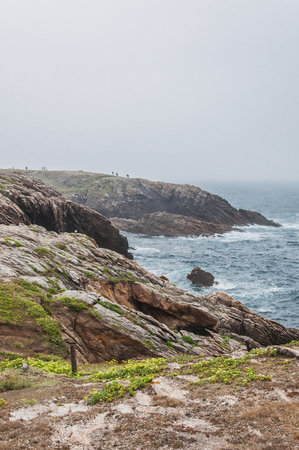 Beach and cliff in Quiberon in the Morbihan in France, on the peninsula of Quiberonの写真素材
