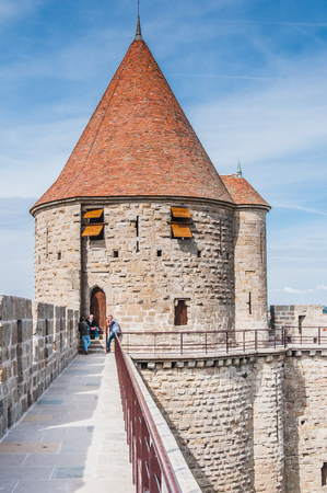 Ramparts of the Medieval City of Carcassonne in the Aude in Franceのeditorial素材