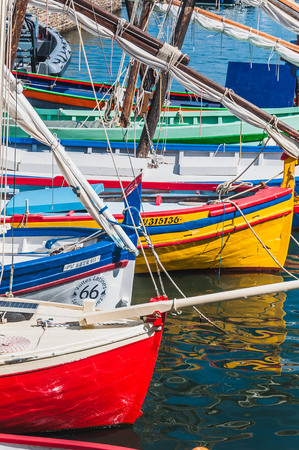 Picturesque view of sailboats in the harbor of Collioure, Pyrenees-Orientales, Franceのeditorial素材
