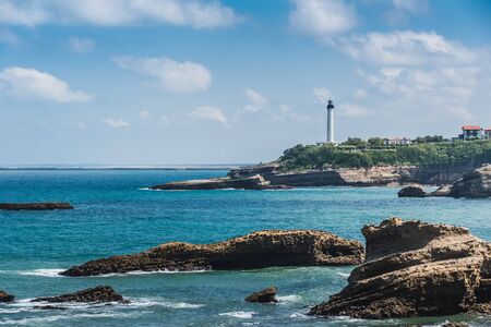 City of Biarritz with its lighthouse and these typical houses and old port in Franceの写真素材