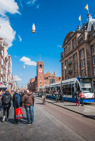 Amsterdam Central Station on Damrak in the Netherlandsのeditorial素材