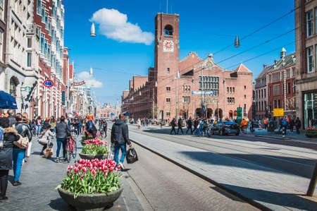 Amsterdam Central Station on Damrak in the Netherlandsのeditorial素材