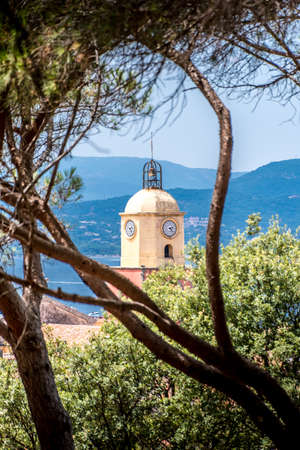 Notre-Dame-de-l'Assomption church of Saint-Tropez on blue sky in Franceの写真素材